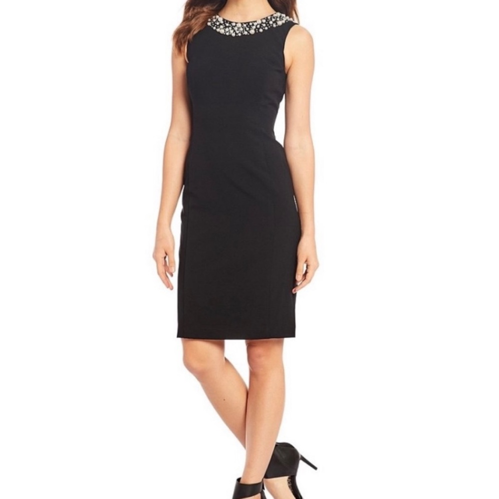 Calvin Klein Little Black Dress with Faux Pearl Neckline